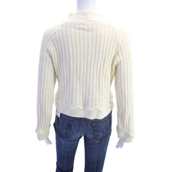 Samuji Womens Cotton Long Sleeve Textured Mock Neck Sweater Cream Size S - Picture 3 of 6
